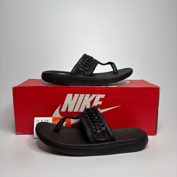 Nike Womens Bella Kai Braided Thong Flip Flop Sandals in Black - Picture 1 of 9